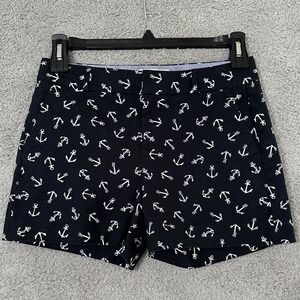 Banana Republic Sz 4 Chino Navy Anchor Print Shorts 4.5 Inch Inseam Hampton Fit
